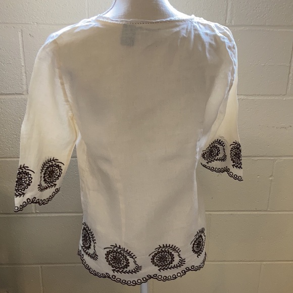 E.col.o.gie Ladies Embroidered Lace edged 100% Linen Button Down Blouse/Jacket - Picture 6 of 9